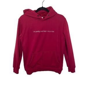 Im Pretty Cool But I Cry A Lot Wipe Tears Here Dramatic Hoodie‎ Sweatshirt Red L